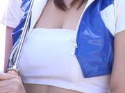 Nice teen Yui Tatsumi in sexy costume enjoys vibrator