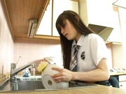 School girl gets her pussy rammed hard in the kitchen
