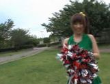 Sexy Japanese teen age cheer leader girl is having fun with sex toys picture 16