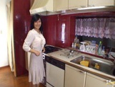 MILF Akemi Nishino fucked in the kitchen shooting thick cum on her mouth