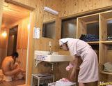 Japanese hottie fucks the bath cleaning dude! picture 29