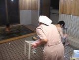 Japanese hottie fucks the bath cleaning dude! picture 31