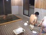 Japanese hottie fucks the bath cleaning dude! picture 32