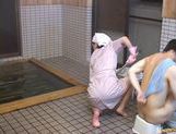 Japanese hottie fucks the bath cleaning dude! picture 35