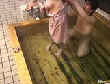 Japanese hottie fucks the bath cleaning dude! picture 85
