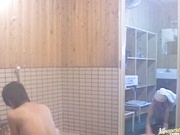 Japanese hottie fucks the bath cleaning dude!