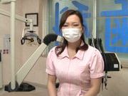 Asian nurse with big tits hides behind a mask