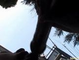 Marie Sugimoto Asian chick gives outdoor blowjob picture 11