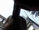 Marie Sugimoto Asian chick gives outdoor blowjob picture 14