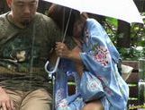 Japanese babe has outdoor sex