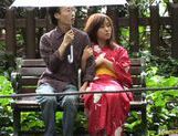 Asian babe in kimono enjoys the outdoors picture 13