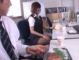 Gorgeous office milf Akari Asahina gives an arousing footjob