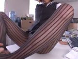 Gorgeous office milf Akari Asahina gives an arousing footjob picture 87