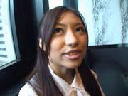 Nasty Asian office girl Haruka Naga giving blowjob and cum covered