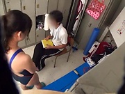 Nasty school lass gives head in her sexy swimsuit