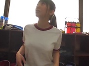 Sporty Japanese teen with a curvy body gets facialized