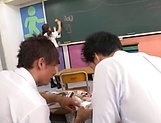 Super hot Japanese teen Arimura Nozomi fucks with classmates