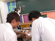 Super hot Japanese teen Arimura Nozomi fucks with classmates