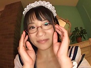 Hot Asian maid Kaho Shibuya gives out steamy blowies