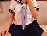 Hot Tokyo teen in a school uniform headfucked by two lads picture 86