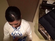 Rei Narita gets thick jizz in her mouth after POV show