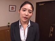 Elegant office chick Meguri strips to suck a cock and to enjoy titfuck