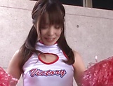 Hot cheerleader with pigtails gives a steamy blowjob