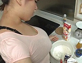 Wild kitchen session involving busty Mishima Natsuko