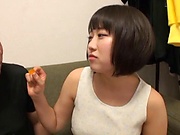 Short-haired Japanese AV model gets all pleasures of sex