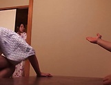 Woman in sexy kimono insane sex with two men 