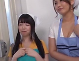 Three Japanese housewives suck and wanks a hard pecker