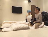Cosplay sex lover Kurata Mao fucks with two dudes in a POV vid picture 29