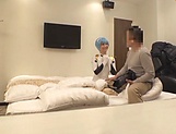 Cosplay sex lover Kurata Mao fucks with two dudes in a POV vid picture 30