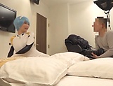 Cosplay sex lover Kurata Mao fucks with two dudes in a POV vid picture 33