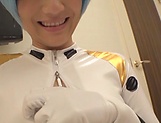 Cosplay sex lover Kurata Mao fucks with two dudes in a POV vid picture 77