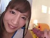 Stunning teen Hoshina Ai gives a double blowjob in a group action picture 97