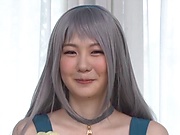 Babe with silver hair got cum on tits