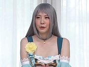 Babe with silver hair got cum on tits