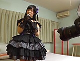 Sweet Japanese teen in a black dress enjoys hardcore cosplay picture 1