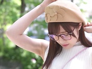 Voluptuous Asian AV model Haruka Mirai gets jizz on glasses