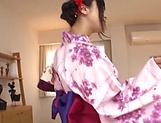 Very sexy AV models take off their kimono and fuck a horny dude