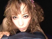 Curly haired Japanese hottie in kinky POV blowjob scene