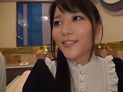 Pretty Japanese milf maid loves cracking her twat