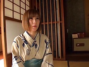 Charming MILF in a sexy kimono strips to get toyed