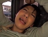 Fiery JApanese AV model fucked hard with a dildo in the back of a car picture 60