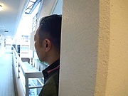 Japanese mature lady fucks with a guy next door gets cum on ass