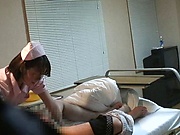 Crazy Japanese nurse seduces a guy in a ward giving a handjob