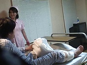 Crazy Japanese nurse seduces a guy in a ward giving a handjob