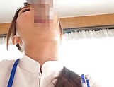 Oversexed Japanese nurse sucks a cock and masturbates her twat picture 54