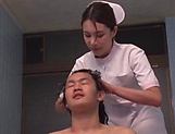 Smoking hot Japanese nurse fucks with a guy in the bath picture 15